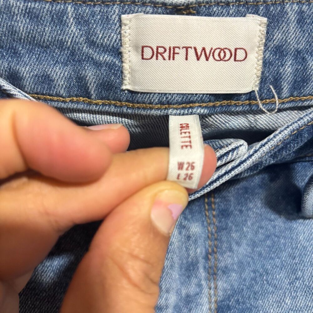 Driftwood Women's Colette Crop Jeans 26 Blue‎ Raw Hem Cuffed Floral Embroidered - Picture 3 of 8